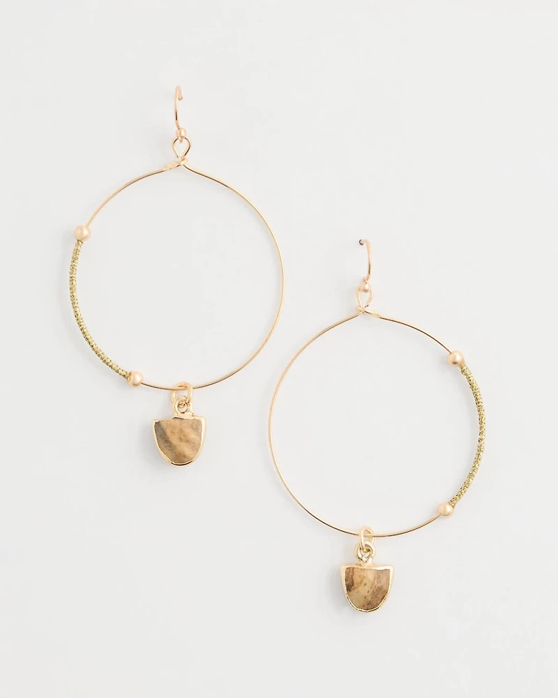 Hoop Jasper Stone Charm Earrings