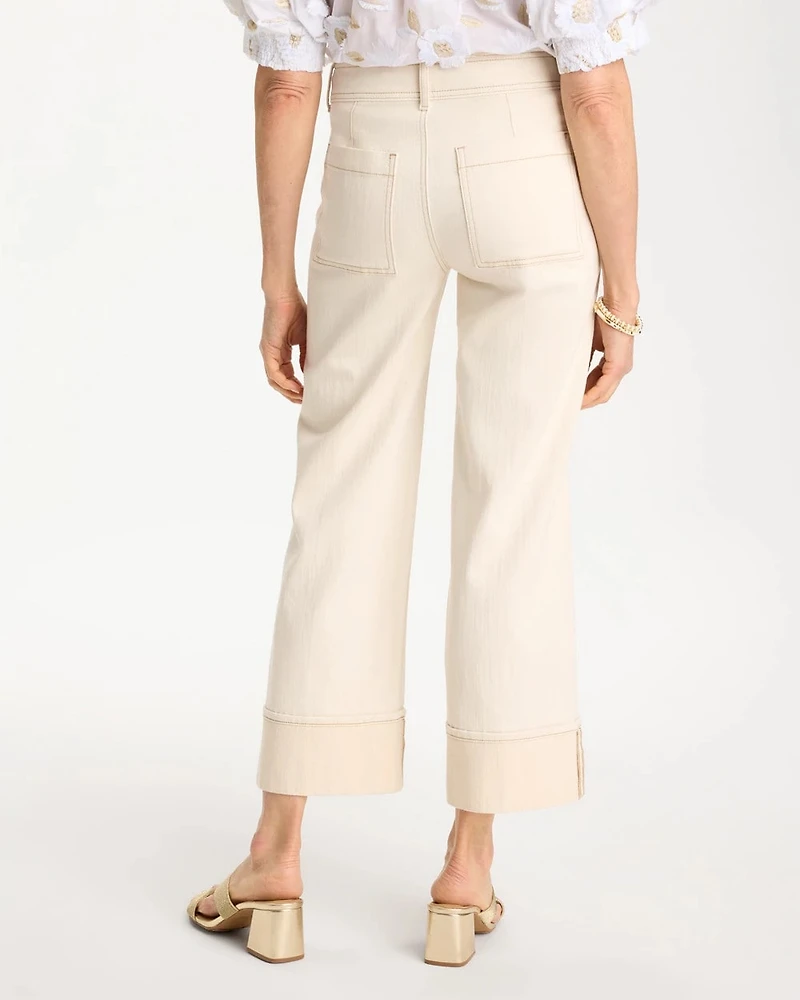 Pintuck Cuffed Cropped Jeans