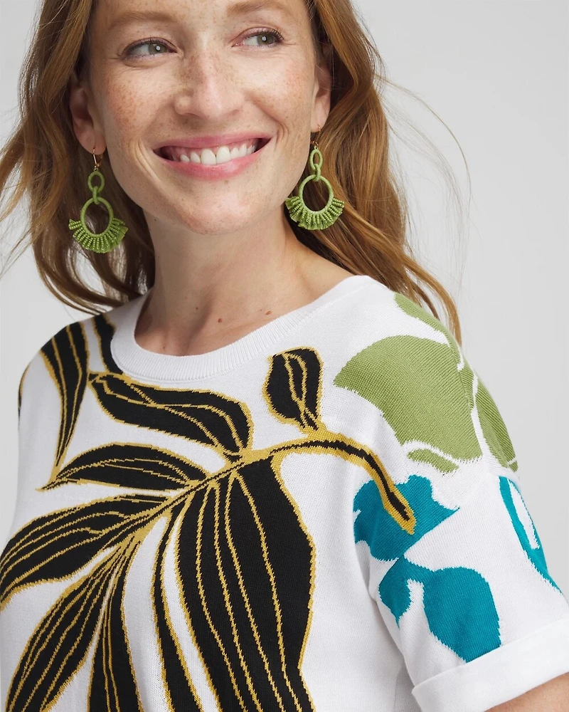 Palm Print Intarsia Pullover