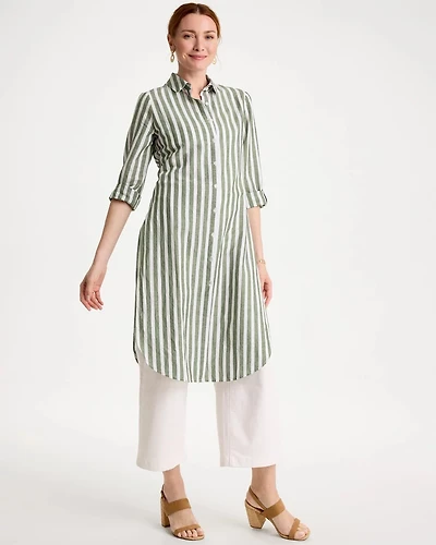 Striped Linen-Cotton Collared Tunic