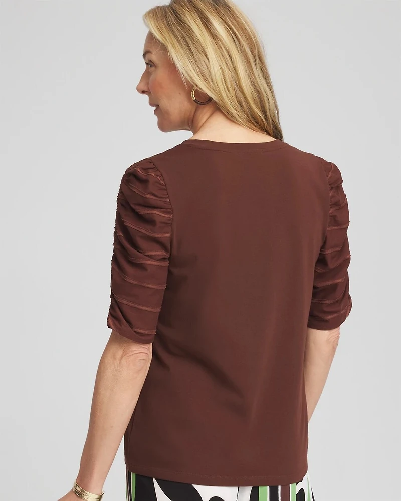 Cotton-Blend Ruched-Sleeve Top