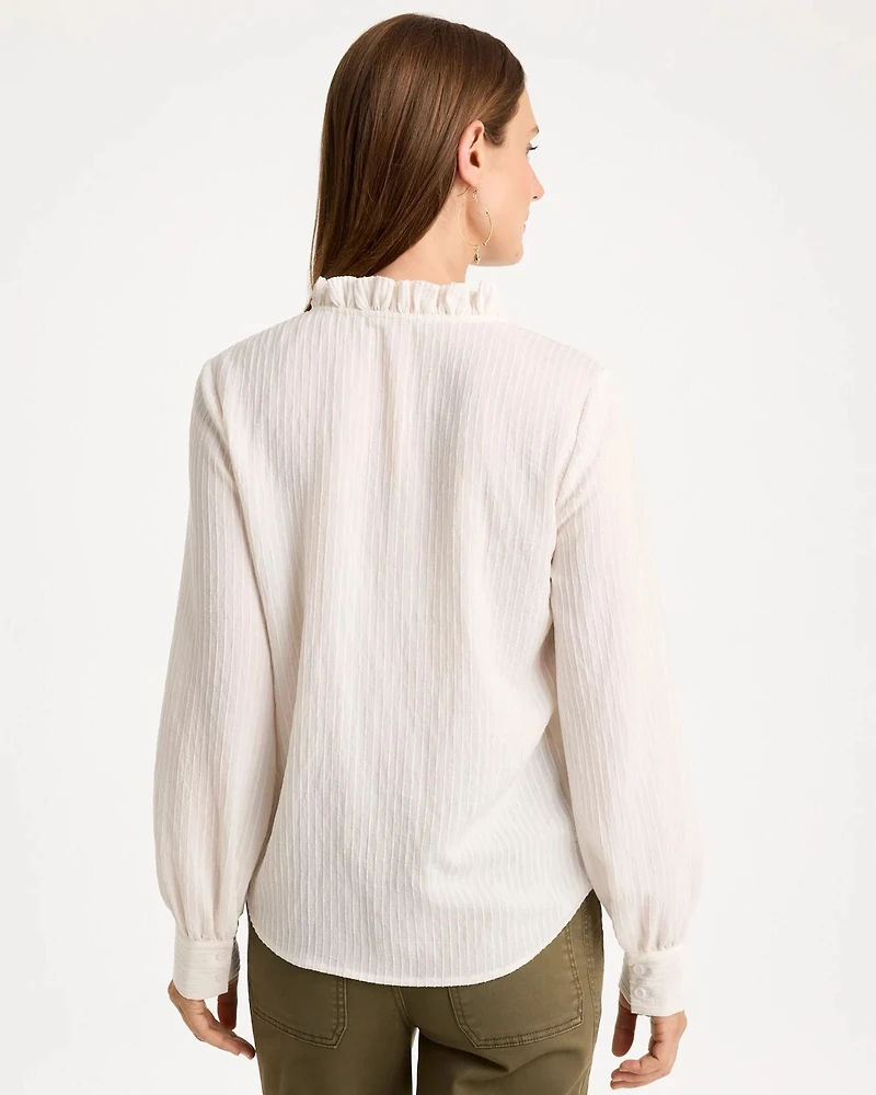 Striped Pleat Neck Blouse