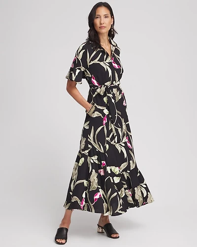Elbow-sleeve Tiered Maxi Dress