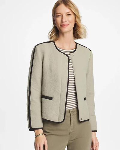 Collarless Quilted Box Jacket