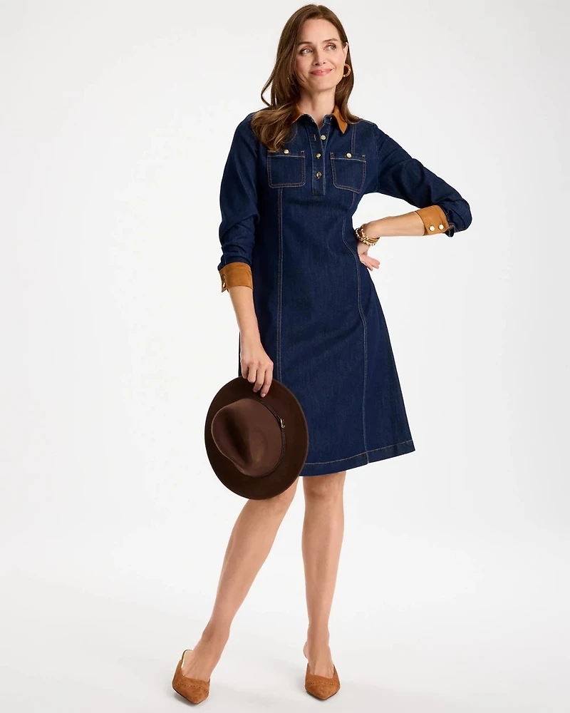 Denim Faux Suede Detail Dress
