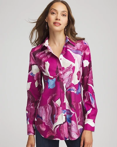 No Iron™ Floral-Paint-Print Shirt