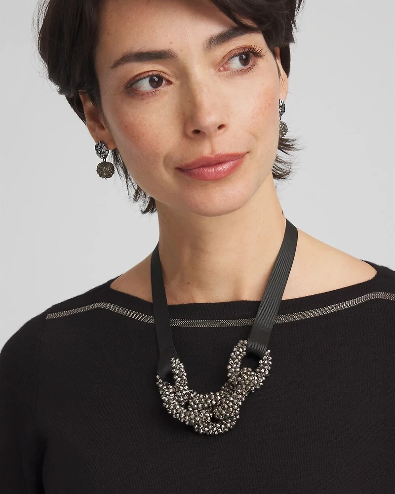 Beaded Chain Ribbon Necklace