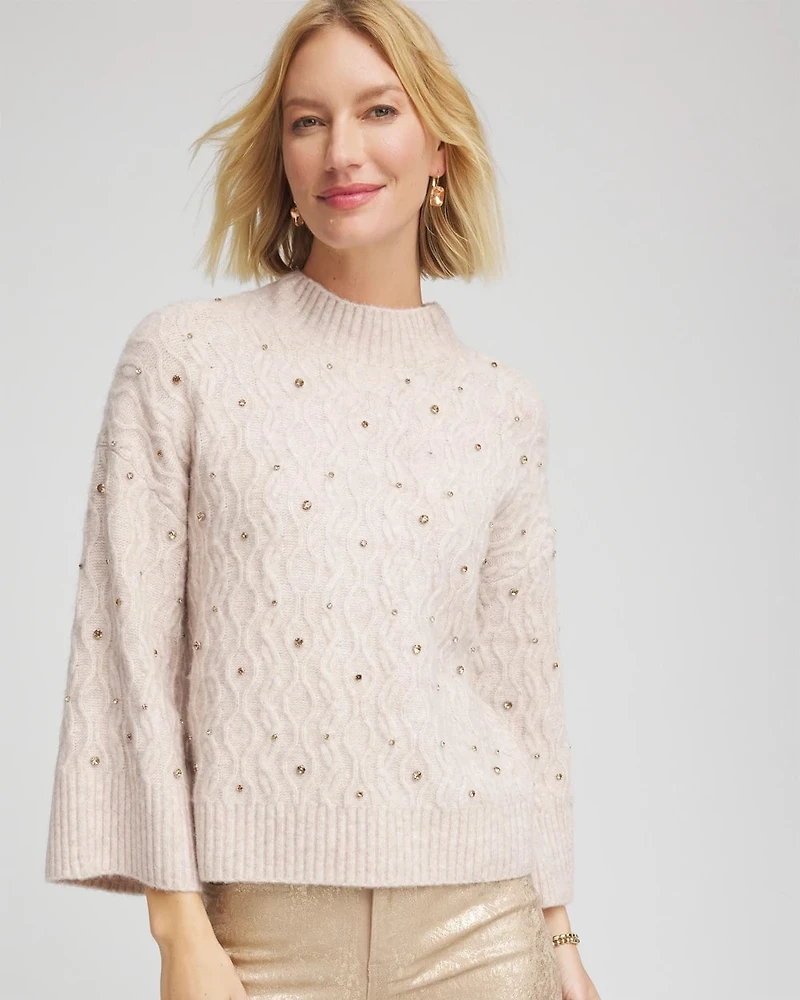 Sequined Cable Knit Sweater