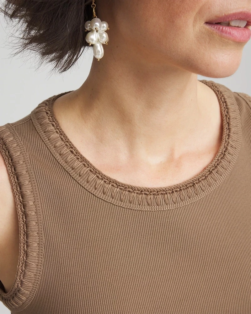 Ribbed Crochet-Trimmed Tank