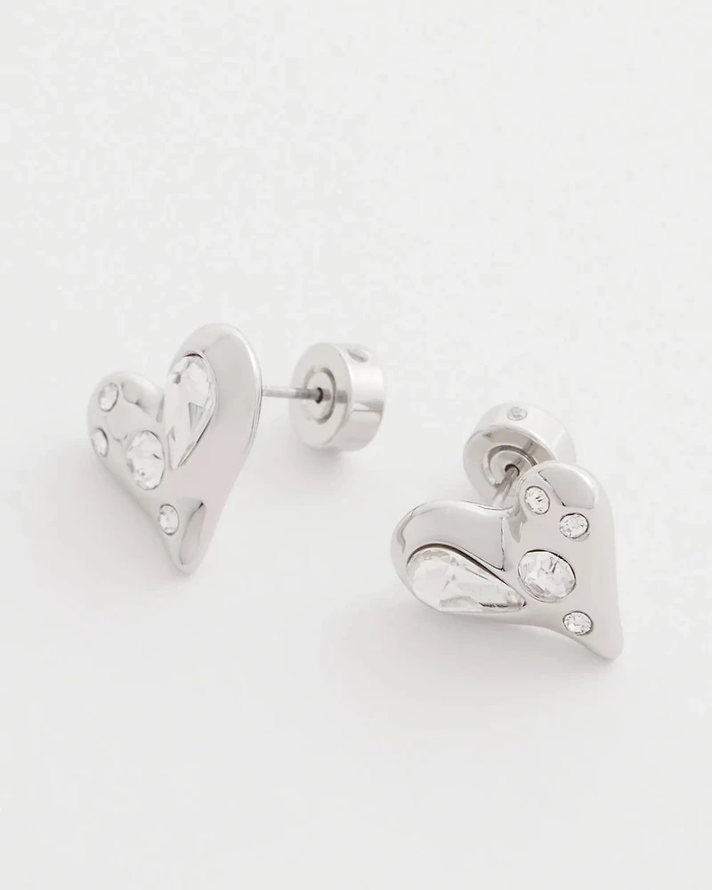 Mini Bejeweled Heart Stud Earrings