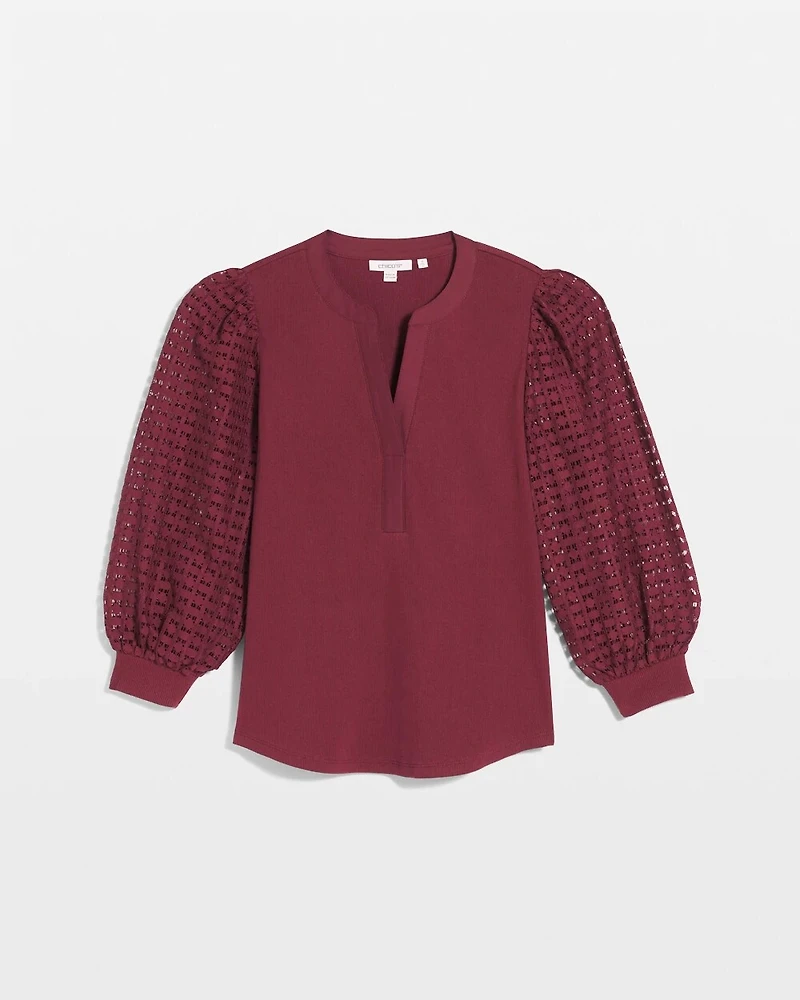 Split Neck Lace Sleeve Top