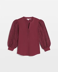 Split Neck Lace Sleeve Top