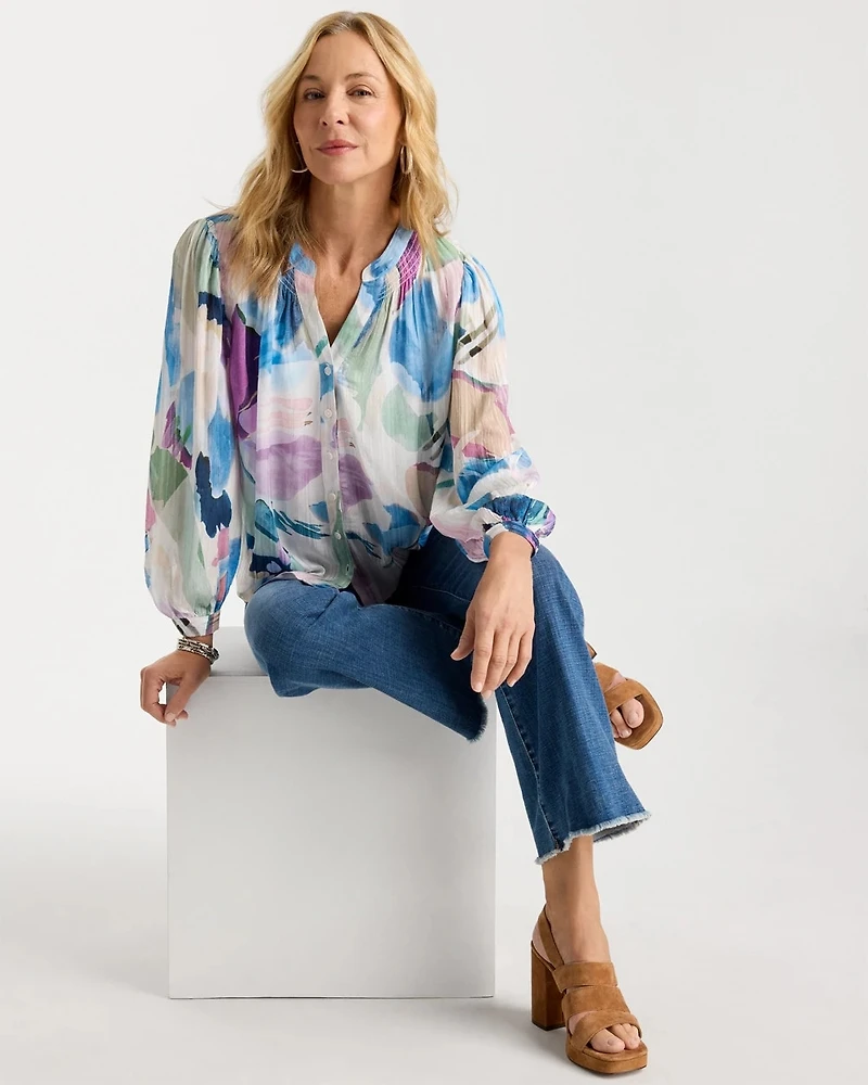 Blur Geo Button Front Blouse