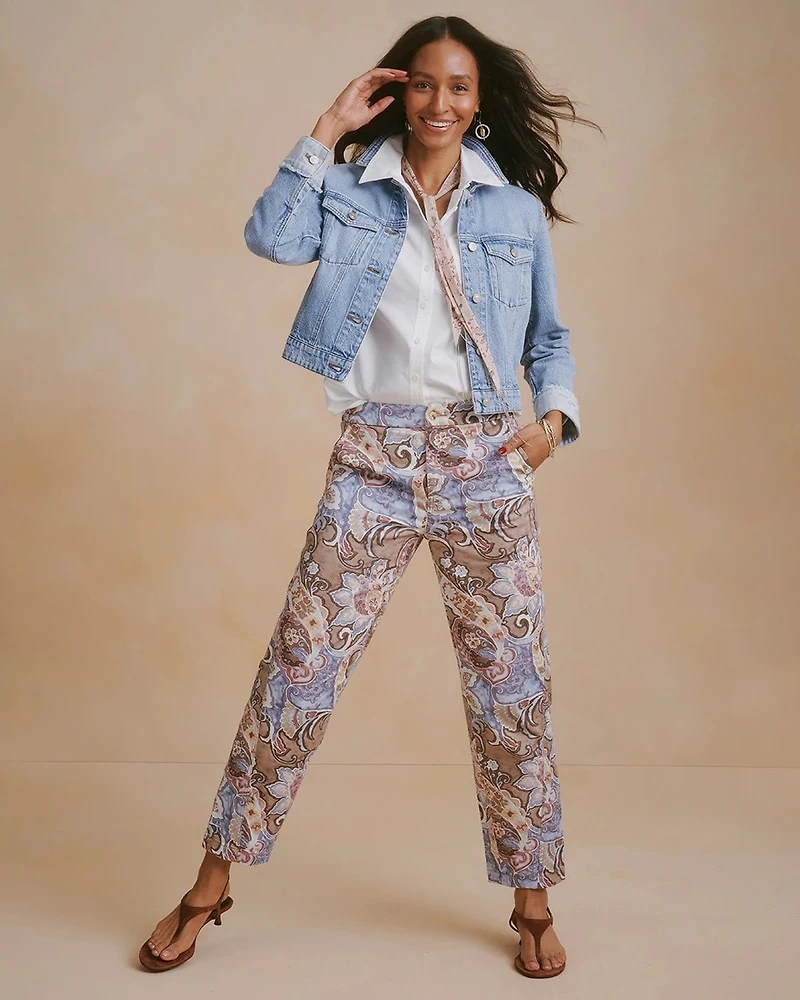 Printed Cotton Twill Barrel Pants