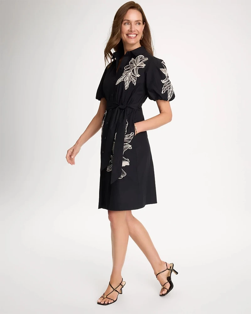 Embroidered Poplin Cotton Belted Dress