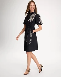 Embroidered Poplin Cotton Belted Dress