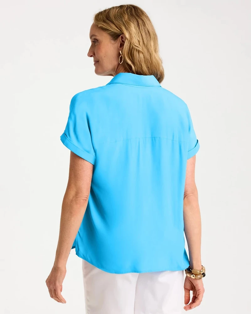 Faux Silk Henley Top