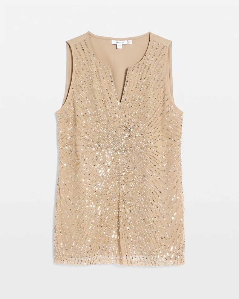 Sequin Beaded Notch Neck Tank