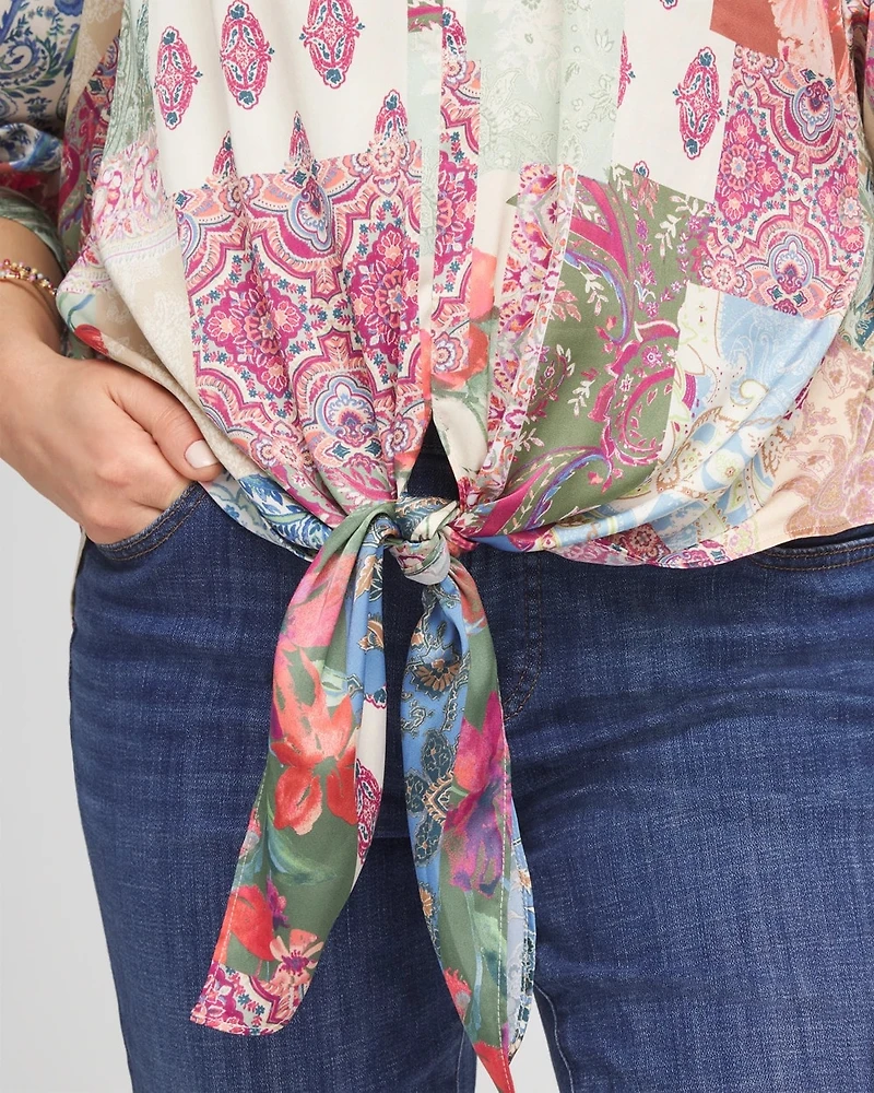 Satin Tie-Front Blouse