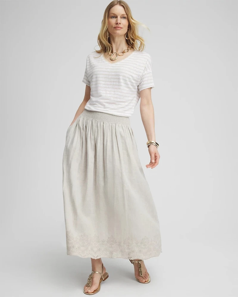 Linen Embroidered Scallop Hem Skirt