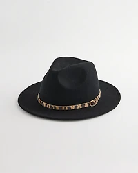 Animal-Print-Trim Wool Felt Fedora Hat