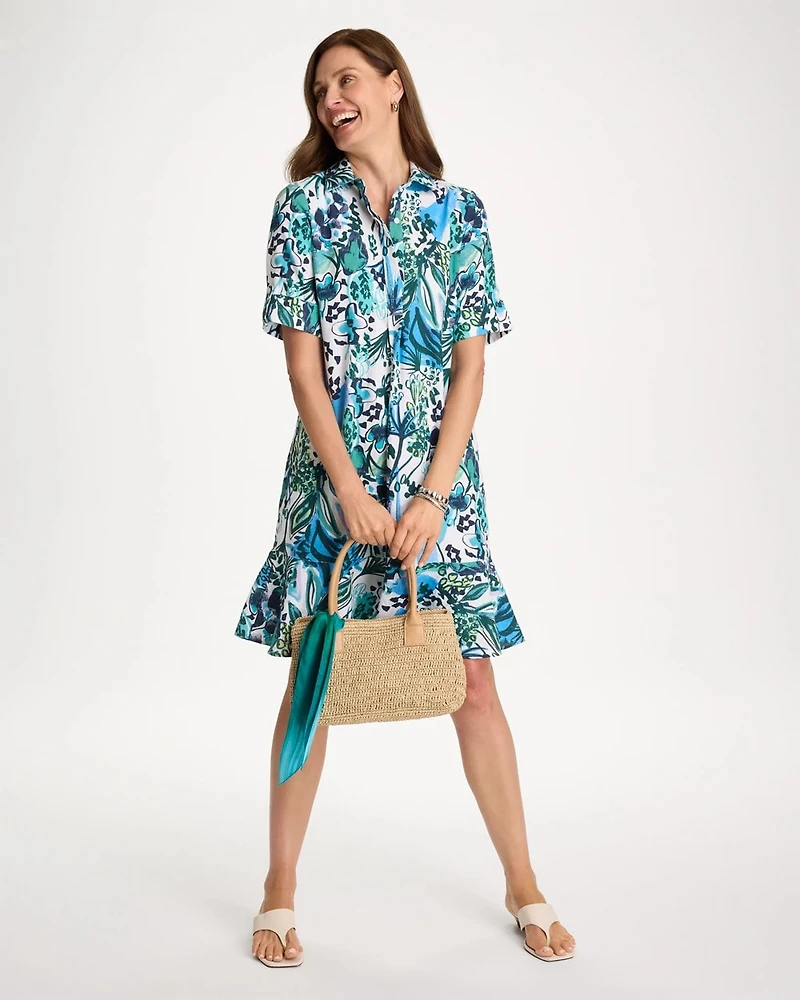 Floral Linen-Cotton Popover Dress