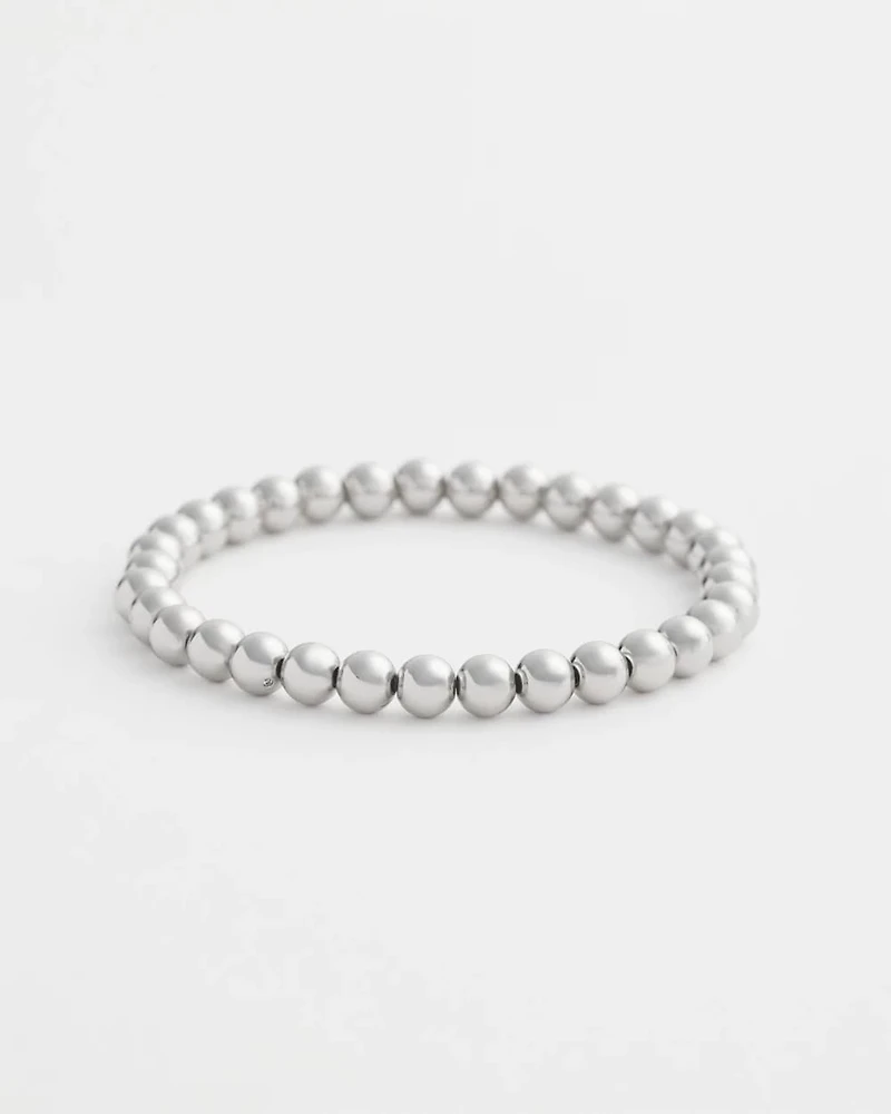 Small Beaded Silver Tone Stretch Bracelet