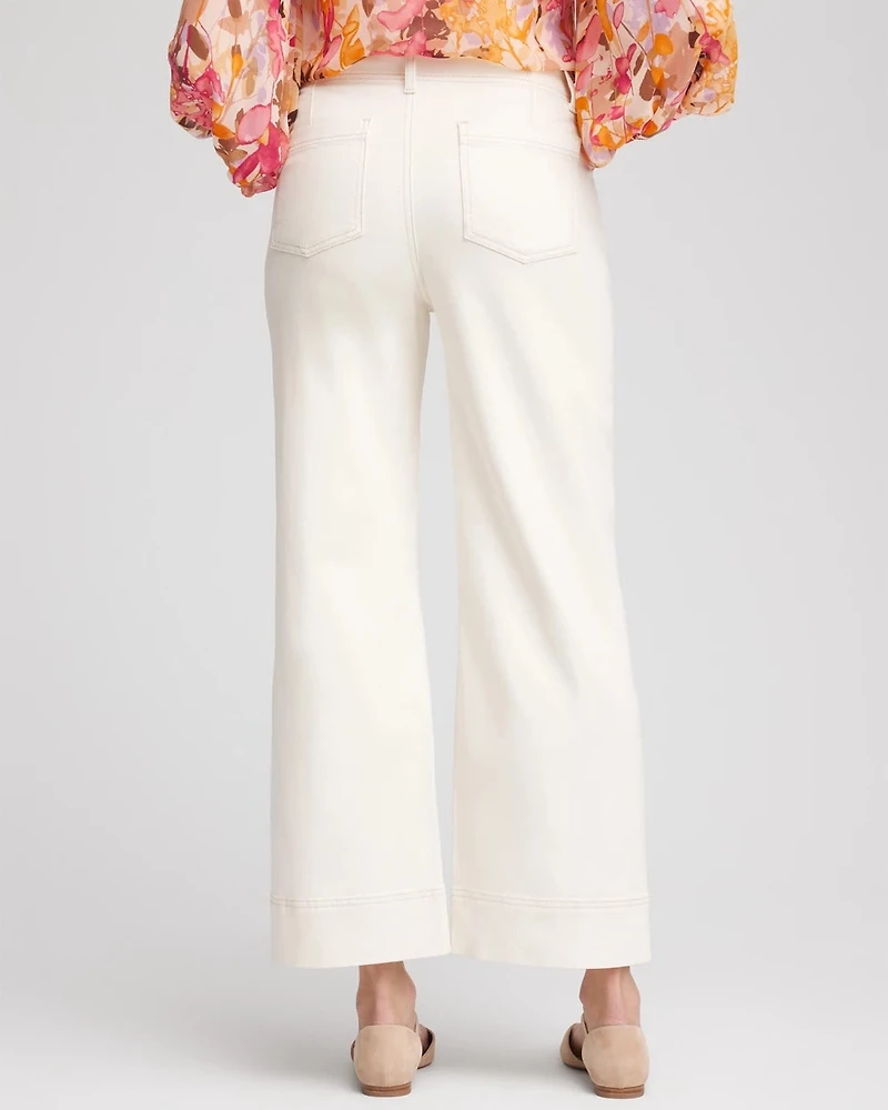 Pull-On Wide-Leg Cropped Jeans