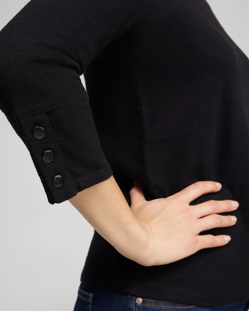 Cotton Slub 3/4 Sleeve Button Tee