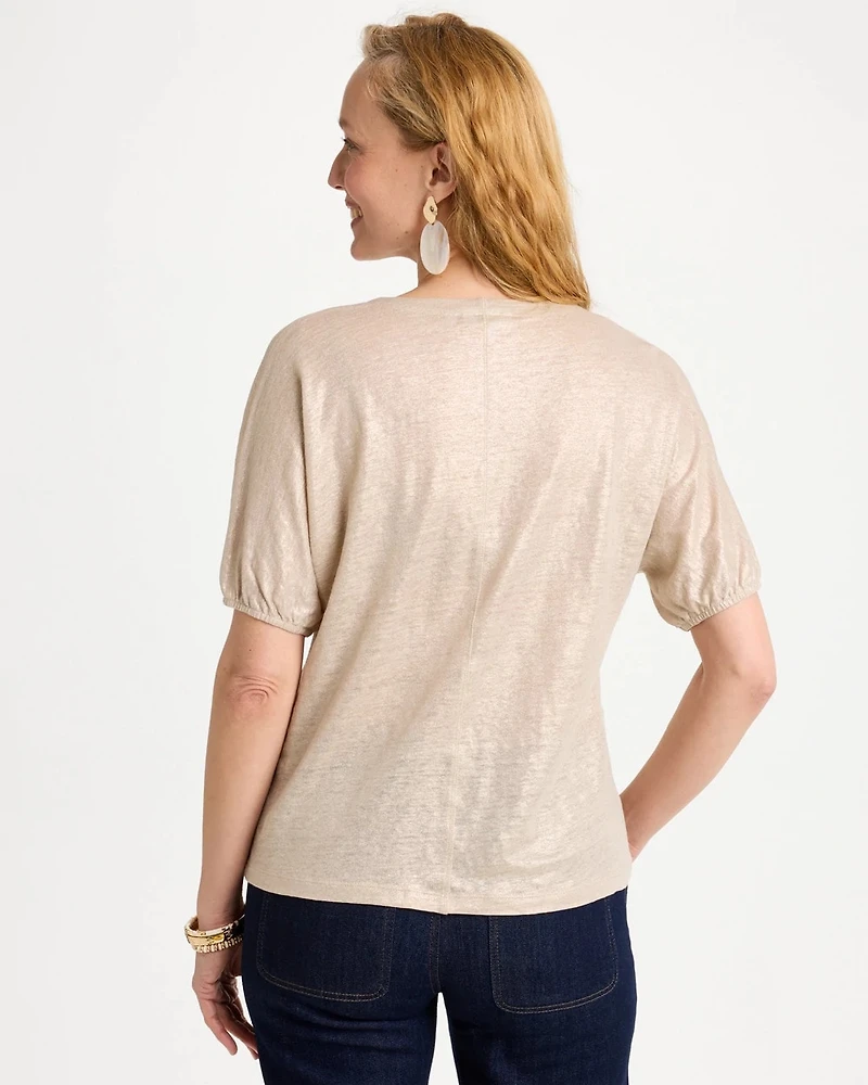 Fog Foiled Linen Ruched V-Neck Tee