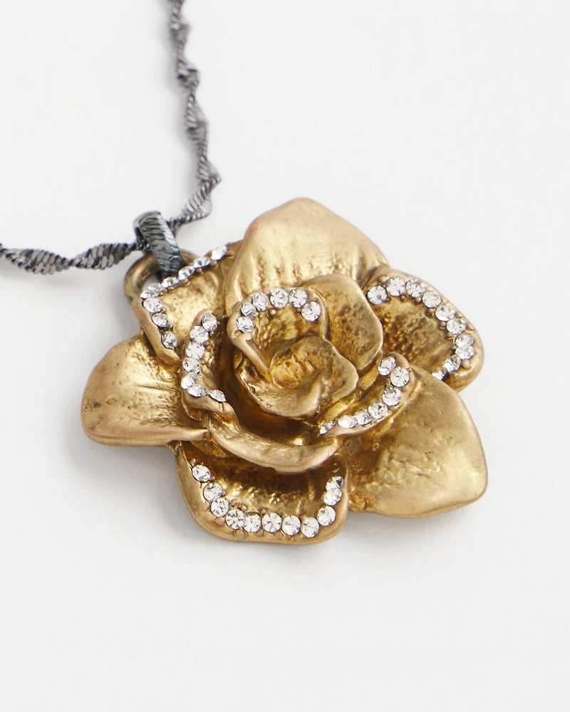 Gold Tone Flower Pendant Necklace