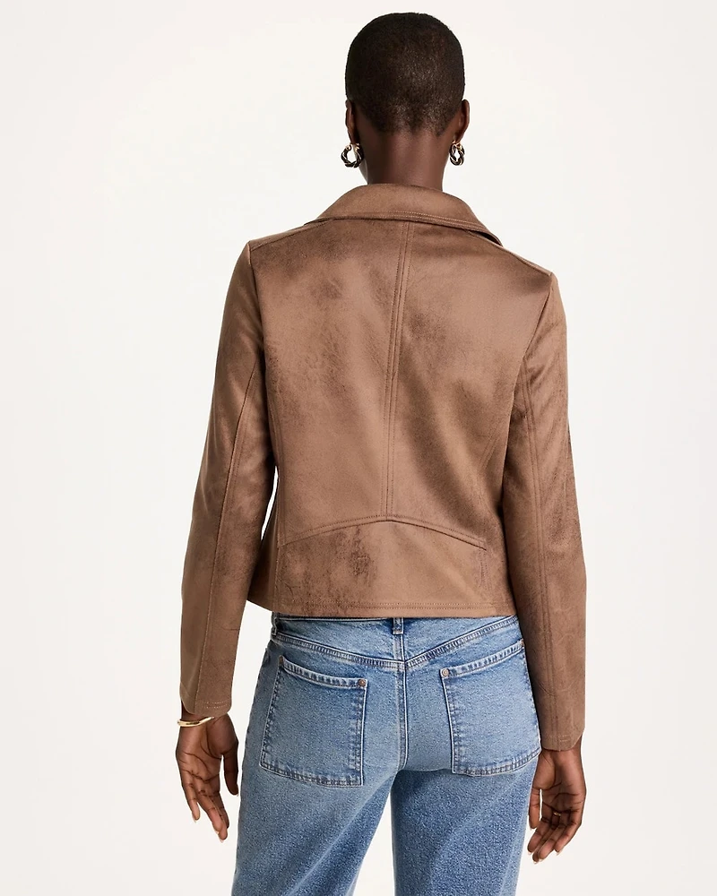Double-Knit Suede Moto Jacket