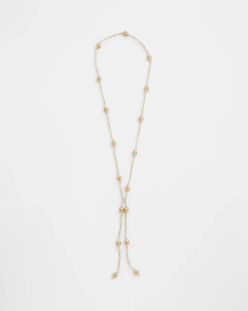 Gold-Tone Beaded Lariat Necklace