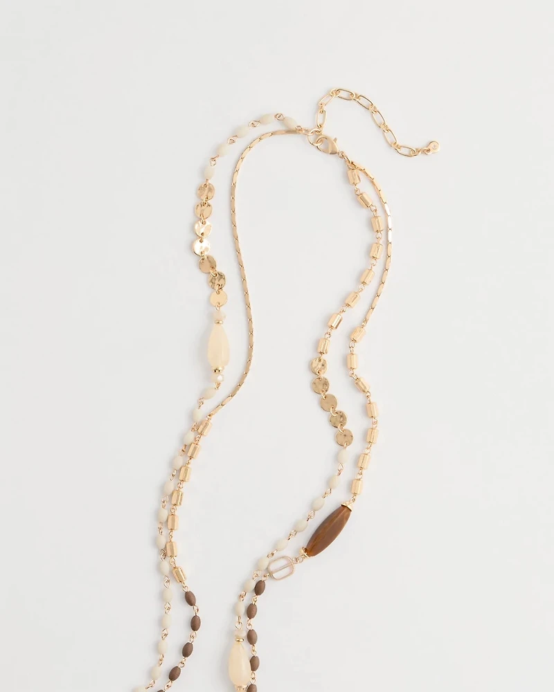 White Cognac Double-Strand Necklace