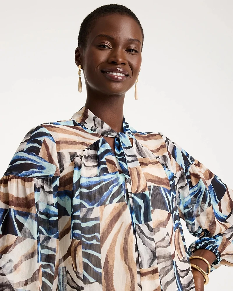 Crinkle Chiffon Tie-Front Blouse