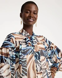 Crinkle Chiffon Tie-Front Blouse