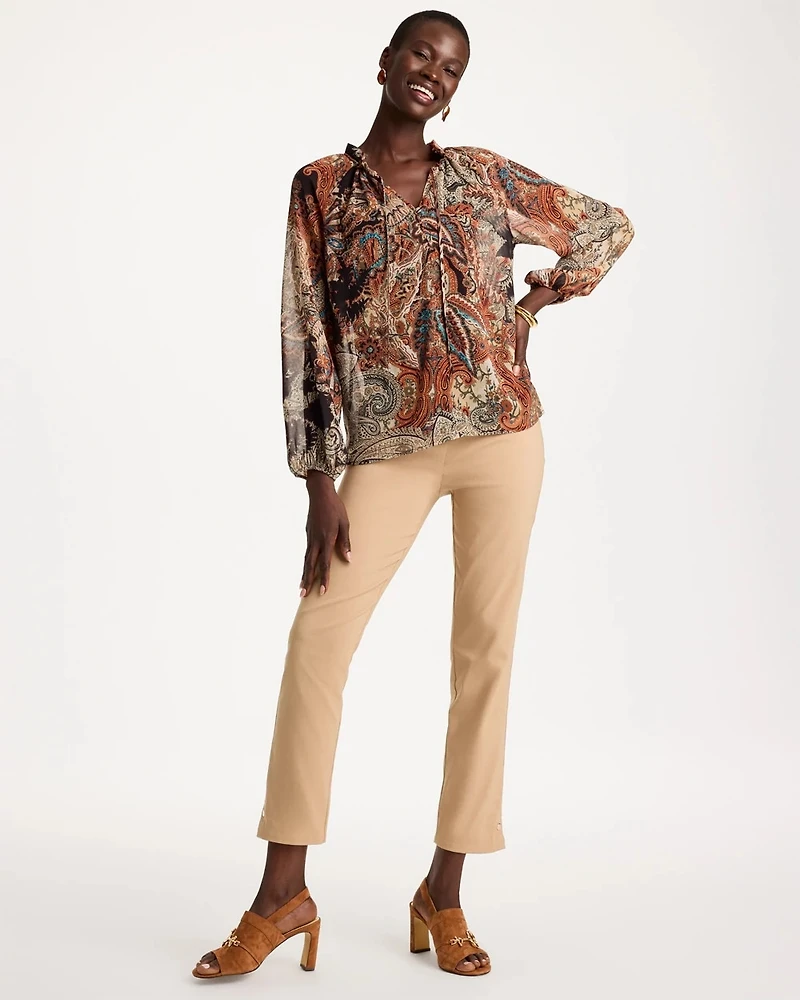 Printed Georgette Ruffled Tie-Neck Blouse