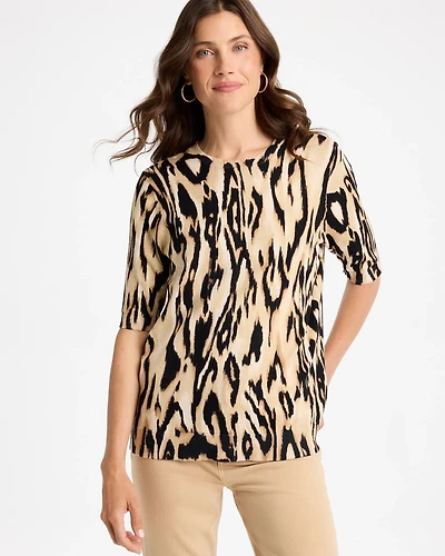 Ella Ikat Print Short-Sleeve Sweater