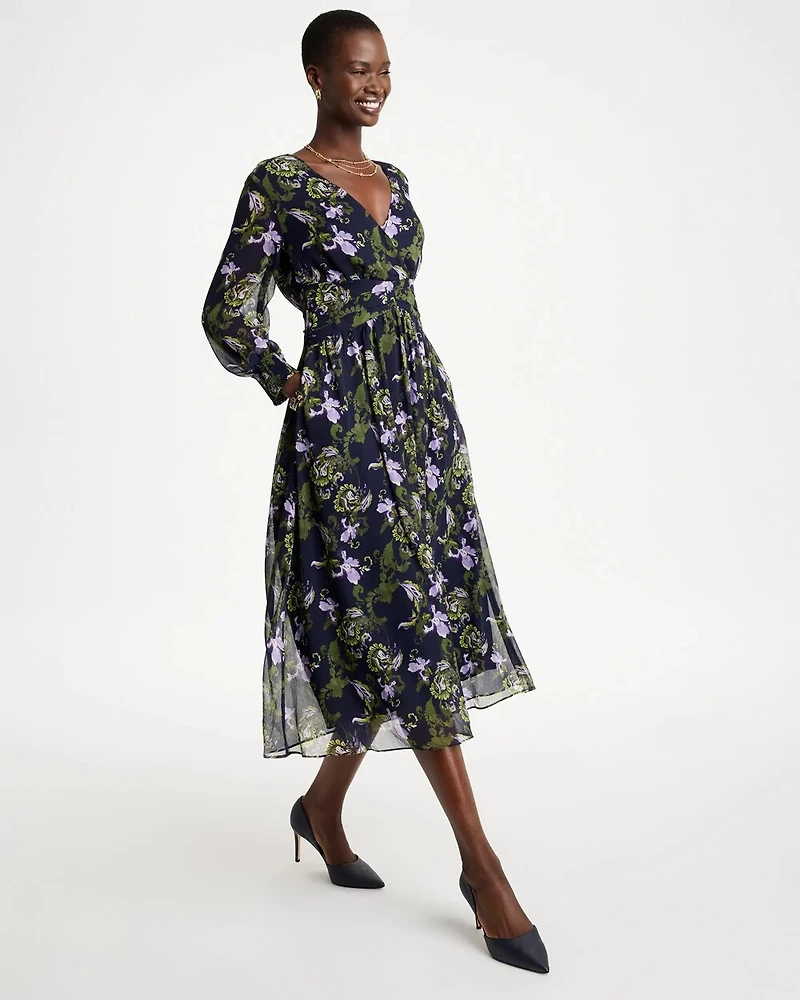Crinkle Chiffon Surplice Maxi Dress