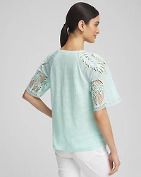 Linen Crochet Lace Short Sleeve Tee