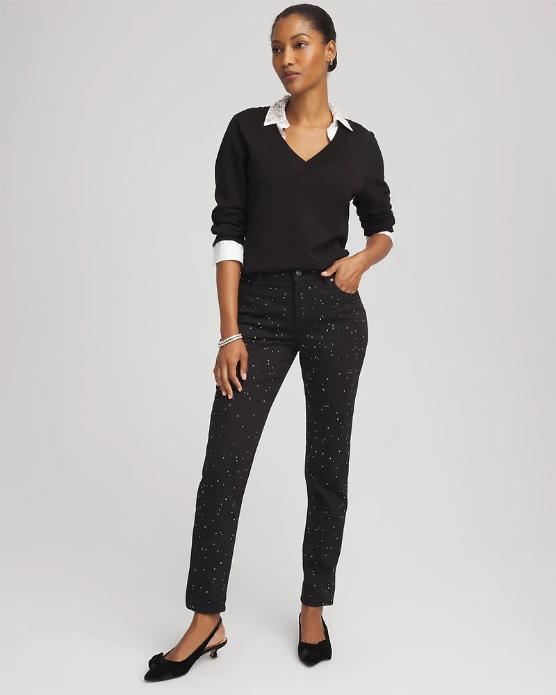 Stone Embellished Girlfriend Slim Ankle Jeans