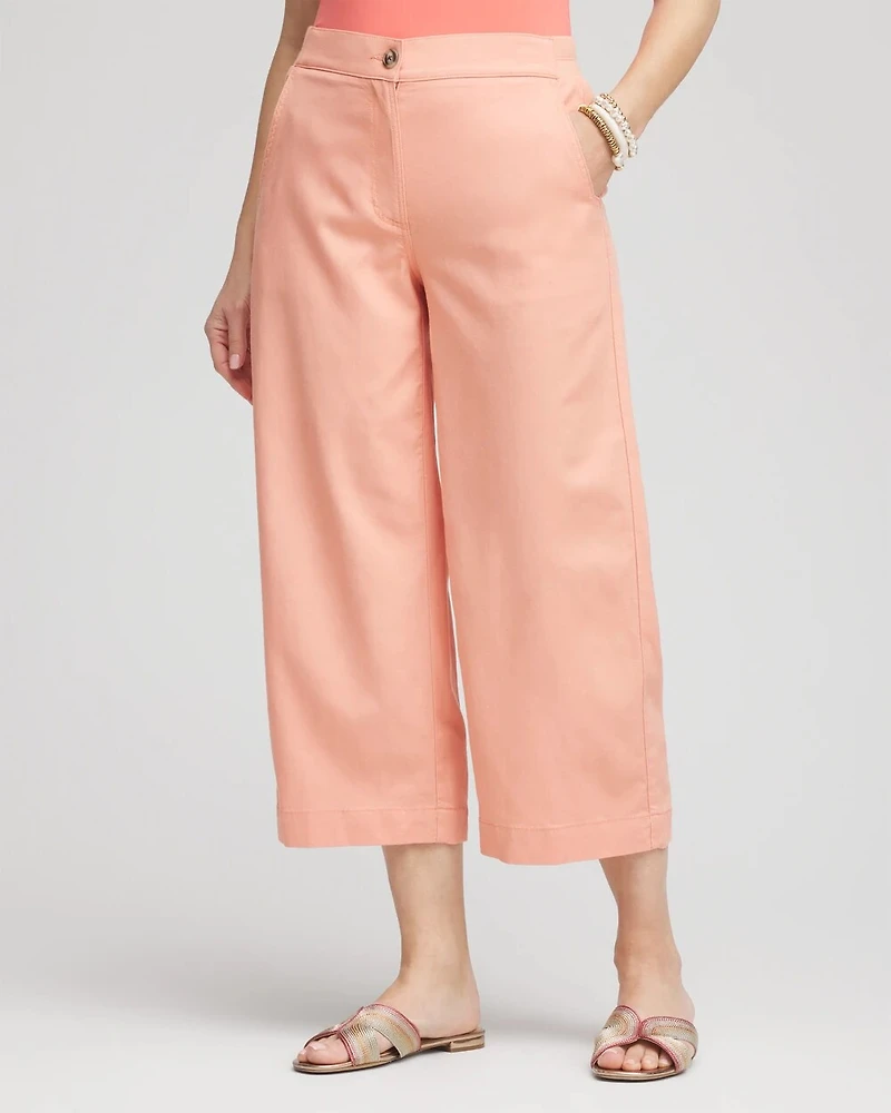 Ribbed Waist Linen Blend Straight-Leg Cropped Pants