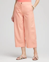 Ribbed Waist Linen Blend Straight-Leg Cropped Pants
