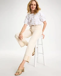 Pintuck Cuffed Cropped Jeans