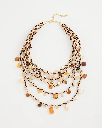 Neutral Beaded Layered Braided Necklace