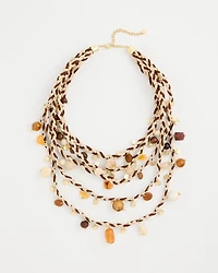 Neutral Beaded Layered Braided Necklace