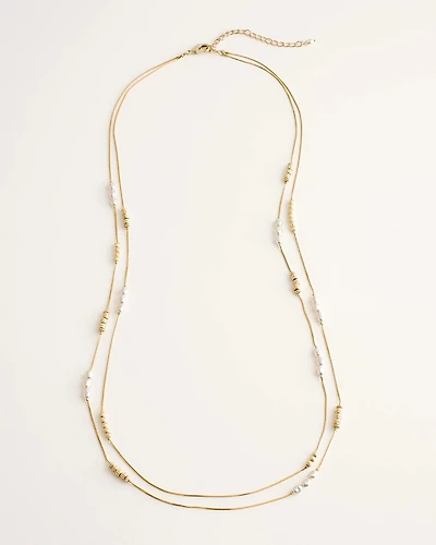 Long Faux-Pearl and Goldtone Double-Strand Necklace
