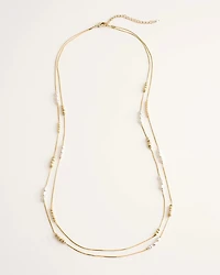 Long Faux-Pearl and Goldtone Double-Strand Necklace