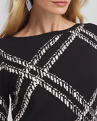 Plaid Bateau Neck Long Sleeve Pullover Sweater