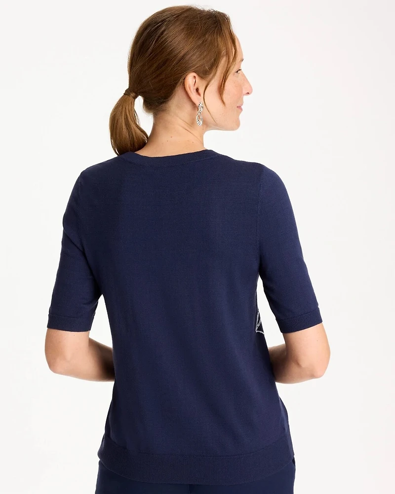 Ella Short-Sleeve Floral Sweater